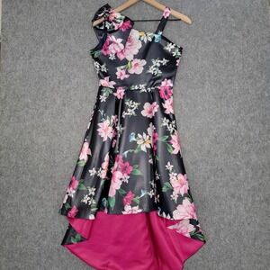 Rare Editions Dress Girls 16 Blue Pink Floral One Shoulder Bow High Low Satin